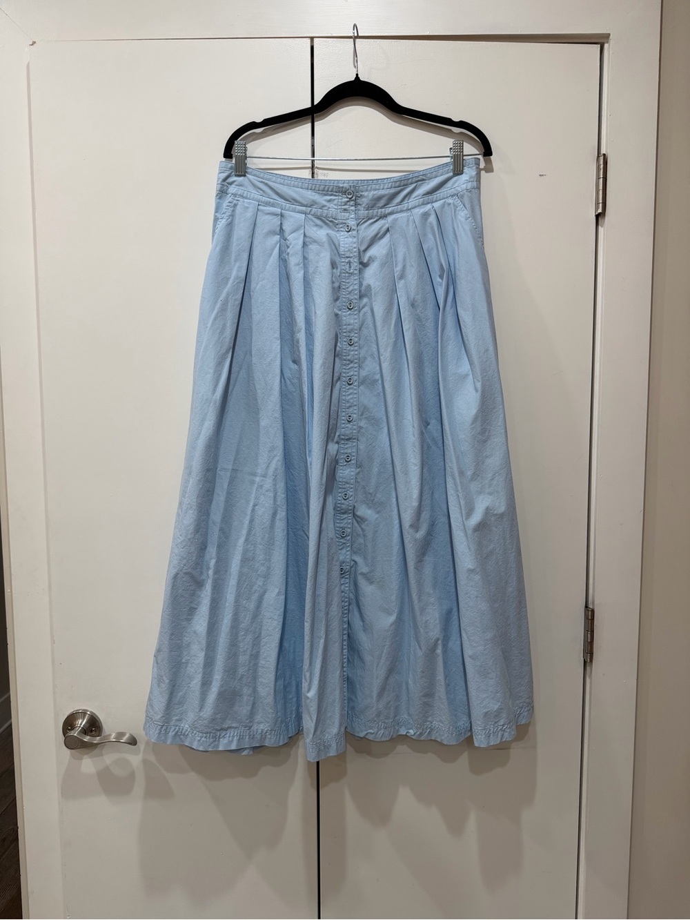 Banana Republic Cotton Poplin Button Front Midi Skirt Chilled Blue 14 Tall